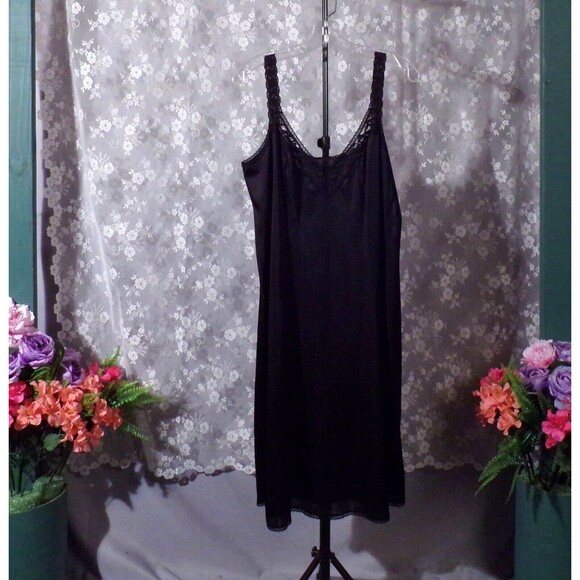 Vintage 90s Slip 1990s Black Full Dress Slip Lingerie Pinup Goth Size Large - Picture 1 of 5